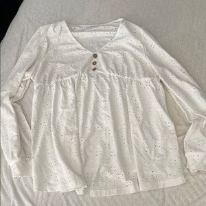 SHEIN Cream Relaxed Blouse with Buttoned Details